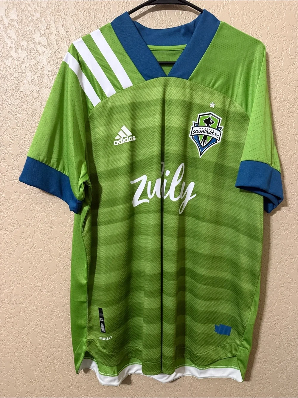 adidas Seattle Sounders FC Home Jersey - Lime Green with Dark Blue Trim